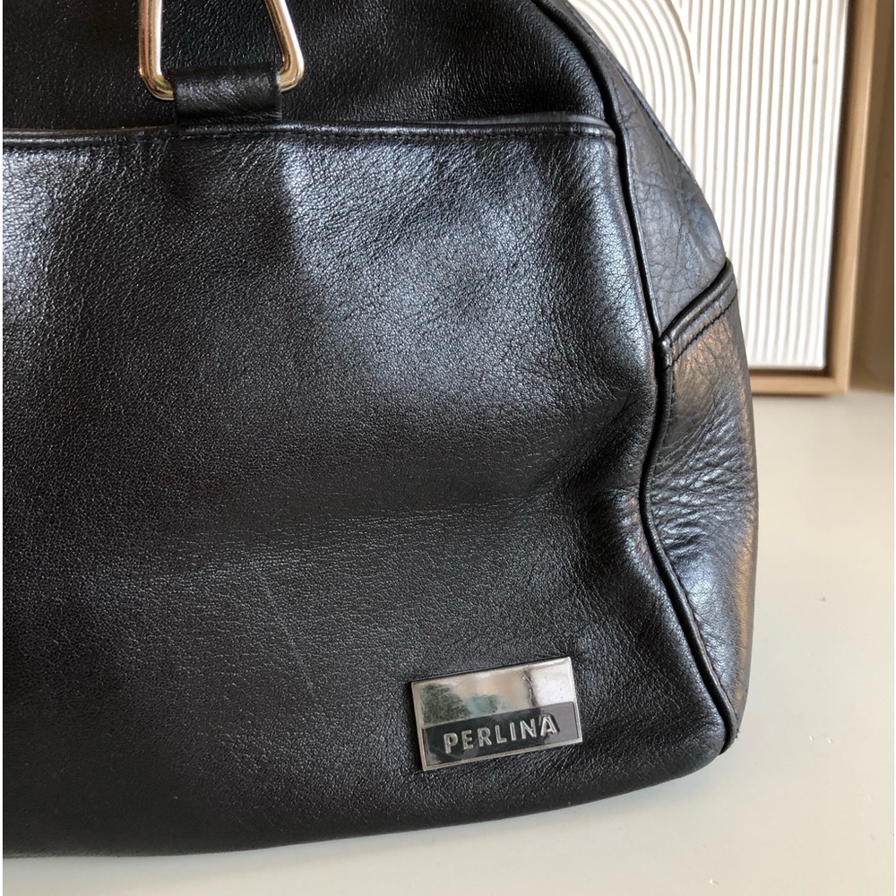 Perlina New York Satchel Arch soft black leather handbag silver hardware - Picture 4 of 14
